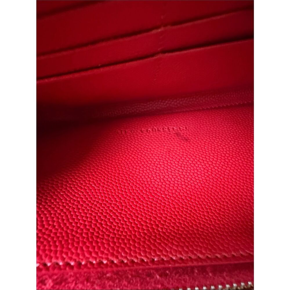Yves Saint Laurent Red Quilted Zip Wallet with Gold YSL Logo - Picture 14 of 14